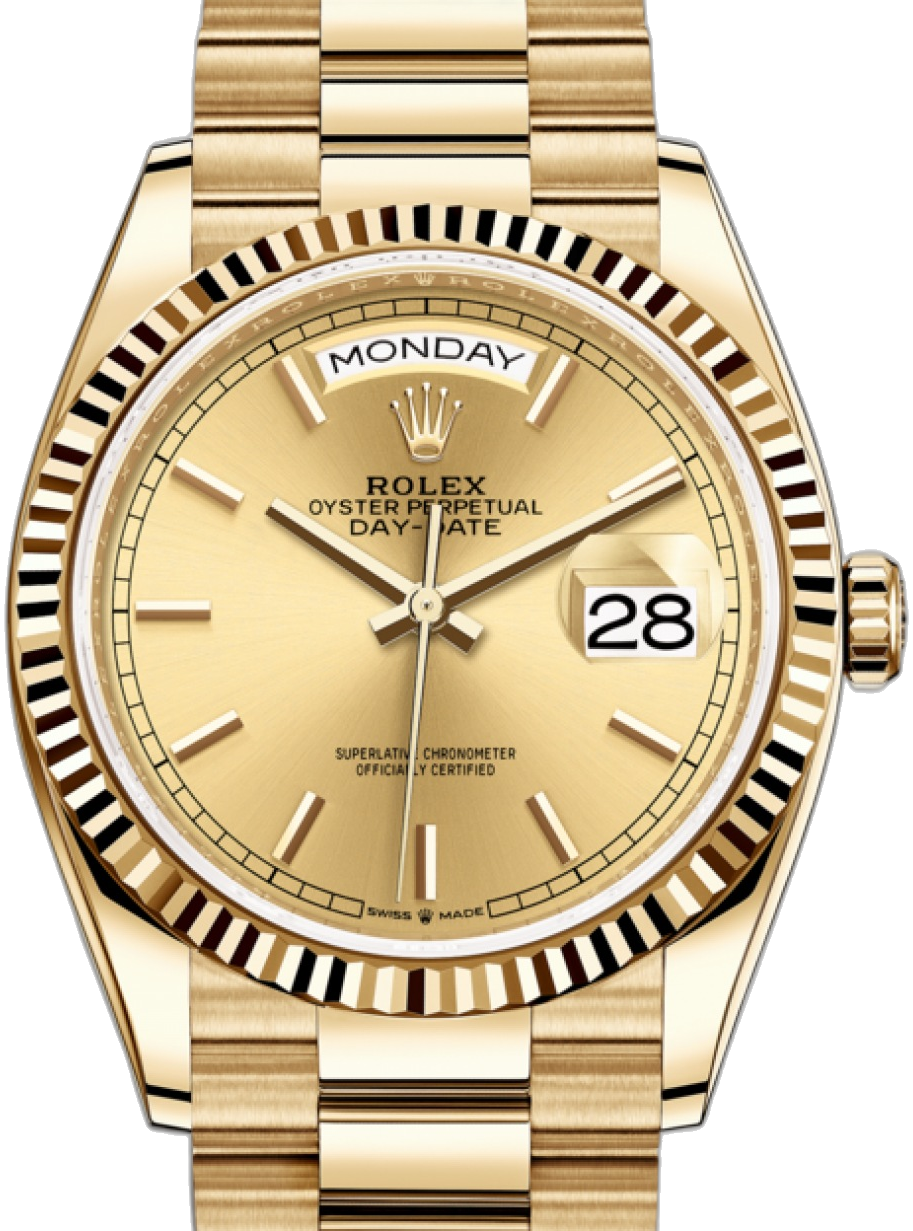 Rolex Day-Date 36 Yellow Gold Champagne watch face