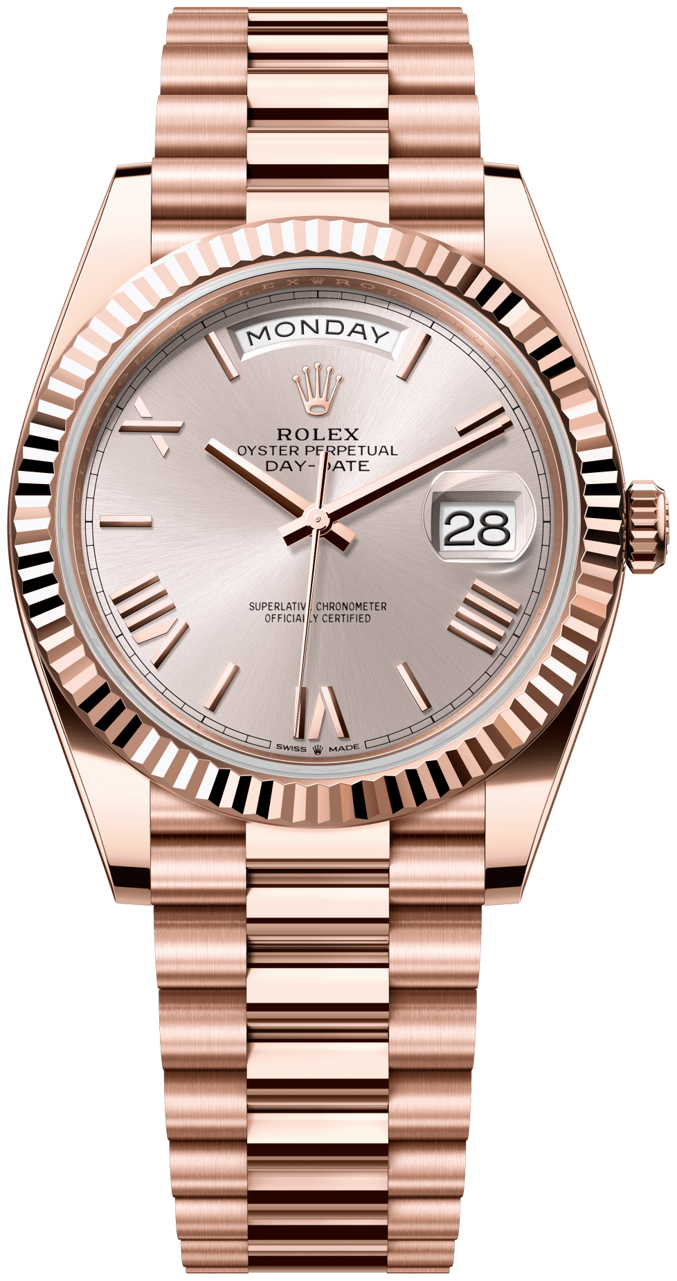 Rolex Day-Date 40 Everose Gold watch face